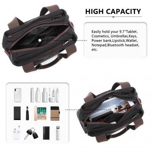 Kono Waterproof Multi-Functional Handbag Cross Body Bag - Black | Stylish & Versatile