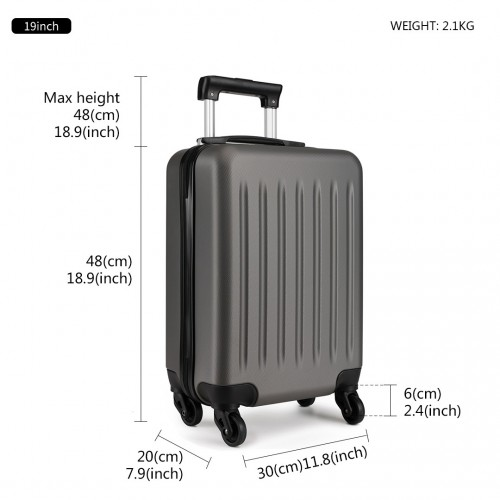 Kono 19 Inch ABS Hard Shell Carry On Luggage with 4 Wheel Spinner - Grey