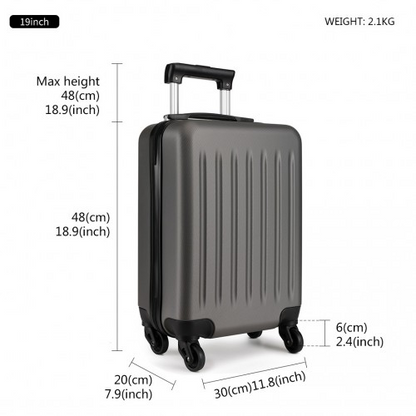 Kono 19 Inch ABS Hard Shell Carry On Luggage with 4 Wheel Spinner - Grey