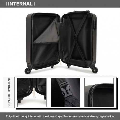 Kono 19 Inch ABS Hard Shell Carry On Luggage with 4 Wheel Spinner - Grey