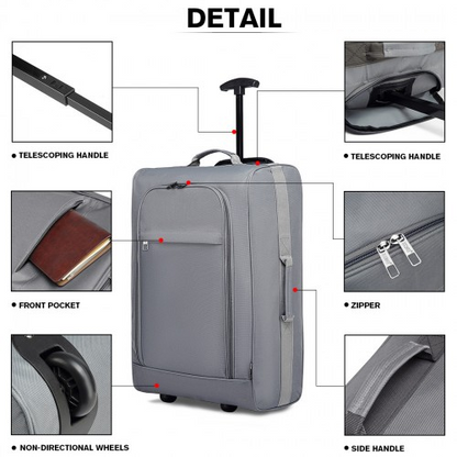 Kono Cabin Size Soft Shell Hand Luggage - Grey | Durable & Lightweight Travel Companion