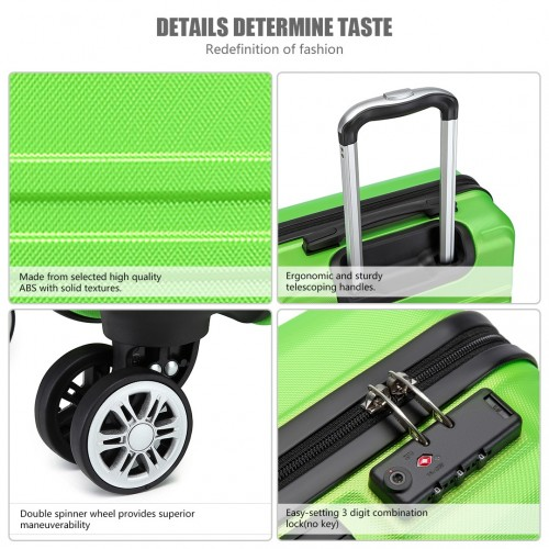 Kono ABS 24 Inch Sculpted Horizontal Design Suitcase - Green | Durable Material, Telescopic Handle, TSA Lock