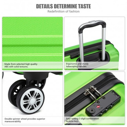 Kono ABS 24 Inch Sculpted Horizontal Design Suitcase - Green | Durable Material, Telescopic Handle, TSA Lock