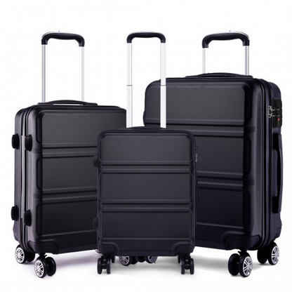 K1871-1L - Kono ABS Sculpted Horizontal Design 3 Piece Suitcase Set - Black