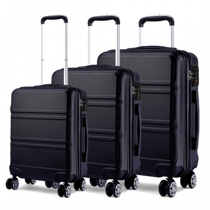 K1871-1L - Kono ABS Sculpted Horizontal Design 3 Piece Suitcase Set - Black