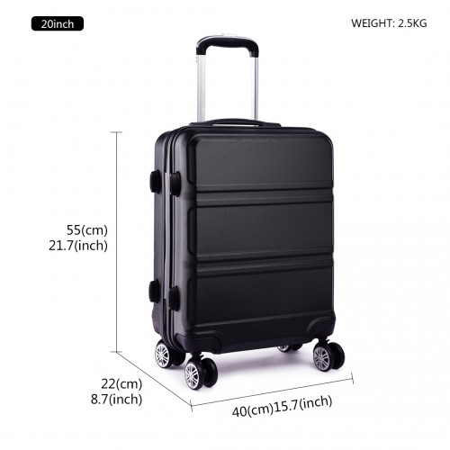 K1871-1L - Kono ABS Sculpted Horizontal Design 3 Piece Suitcase Set - Black