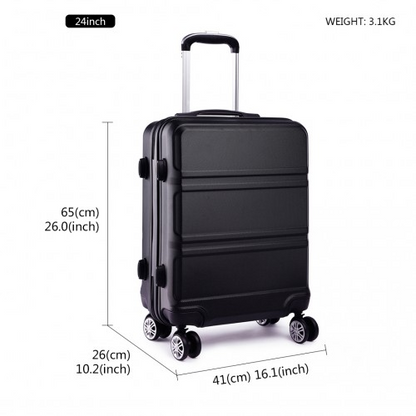 K1871-1L - Kono ABS Sculpted Horizontal Design 3 Piece Suitcase Set - Black