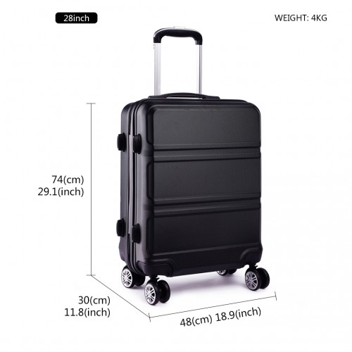 K1871-1L - Kono ABS Sculpted Horizontal Design 3 Piece Suitcase Set - Black
