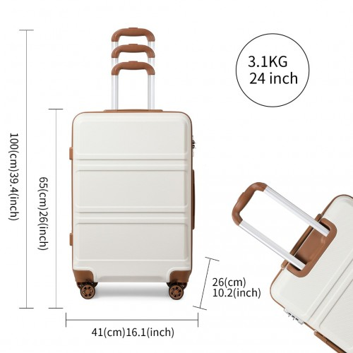 Kono ABS 24 Inch Sculpted Horizontal Design Suitcase - Cream