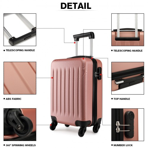 Kono 19 Inch ABS Hard Shell Carry On Luggage - 4 Wheel Spinner Suitcase - Nude