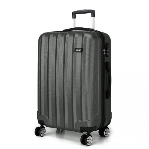 Kono 24 Inch Vertical Stripe Hard Shell Suitcase - Grey | Durable, Lightweight Luggage