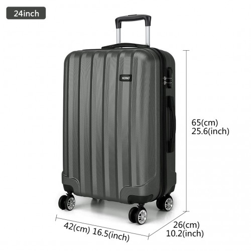 Kono 24 Inch Vertical Stripe Hard Shell Suitcase - Grey | Durable, Lightweight Luggage