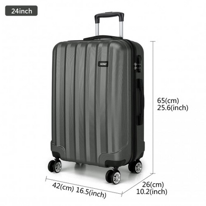 Kono 24 Inch Vertical Stripe Hard Shell Suitcase - Grey | Durable, Lightweight Luggage