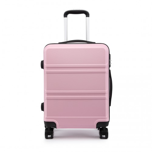 Kono ABS 20 Inch Sculpted Horizontal Design Cabin Luggage - Pink | Lightweight & Durable Travel Suitcase