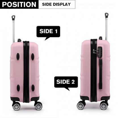 Kono ABS 20 Inch Sculpted Horizontal Design Cabin Luggage - Pink | Lightweight & Durable Travel Suitcase