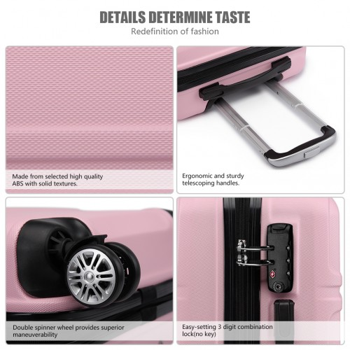 Kono ABS 20 Inch Sculpted Horizontal Design Cabin Luggage - Pink | Lightweight & Durable Travel Suitcase