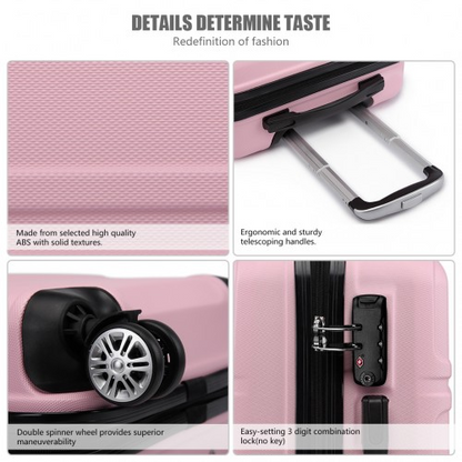Kono ABS 20 Inch Sculpted Horizontal Design Cabin Luggage - Pink | Lightweight & Durable Travel Suitcase