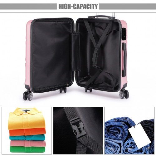 Kono ABS 20 Inch Sculpted Horizontal Design Cabin Luggage - Pink | Lightweight & Durable Travel Suitcase