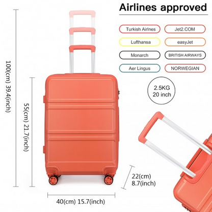 Kono ABS 20 Inch Sculpted Horizontal Design Cabin Luggage - Coral