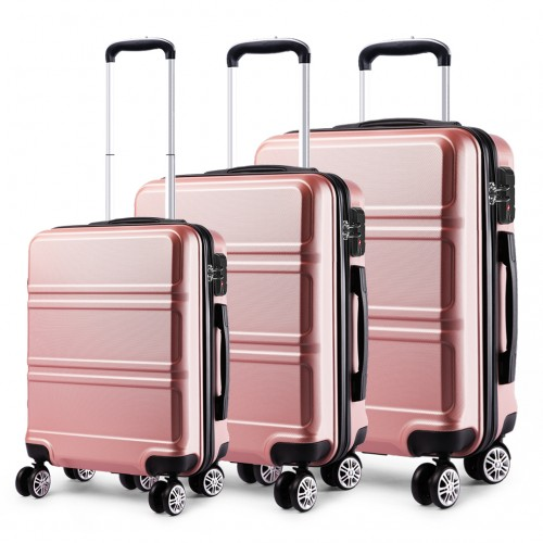 K1871-1L - Kono ABS Sculpted Horizontal Design 3 Piece Suitcase Set - Nude