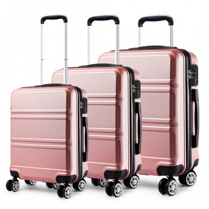 K1871-1L - Kono ABS Sculpted Horizontal Design 3 Piece Suitcase Set - Nude