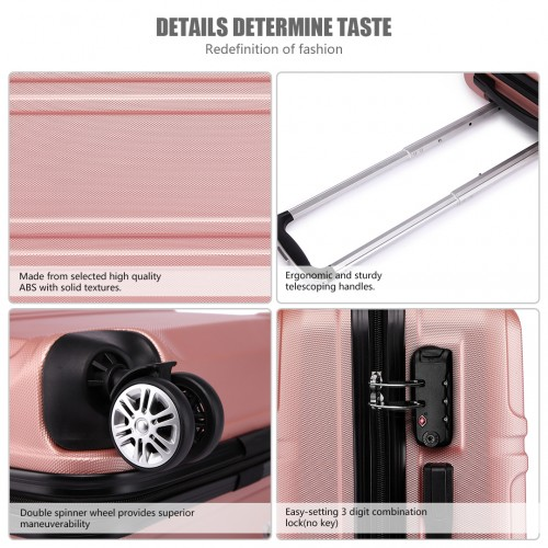 K1871-1L - Kono ABS Sculpted Horizontal Design 3 Piece Suitcase Set - Nude