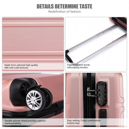 K1871-1L - Kono ABS Sculpted Horizontal Design 3 Piece Suitcase Set - Nude