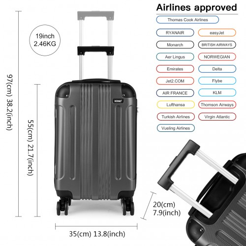 Kono 19 Inch ABS Hard Shell Suitcase Luggage - Grey | Lightweight & Durable