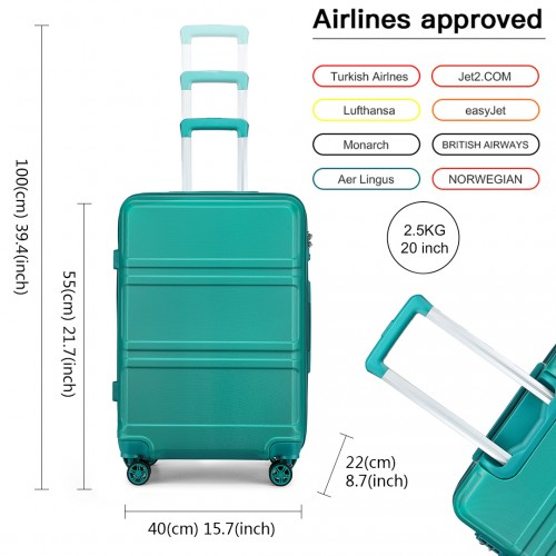 Kono ABS 20 Inch Sculpted Horizontal Design Cabin Luggage - Teal