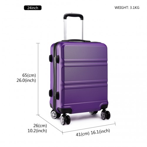Kono ABS 24 Inch Sculpted Horizontal Design Suitcase - Durable & Stylish Purple Luggage with TSA Lock & 360° Swivel Wheels