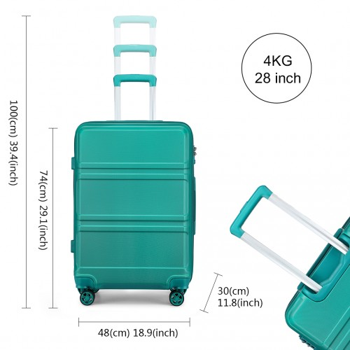 K1871-1L - Kono ABS 28 Inch Sculpted Horizontal Design Suitcase - Teal