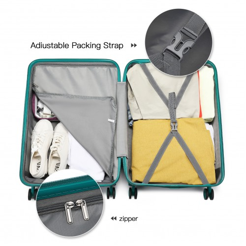 K1871-1L - Kono ABS 28 Inch Sculpted Horizontal Design Suitcase - Teal