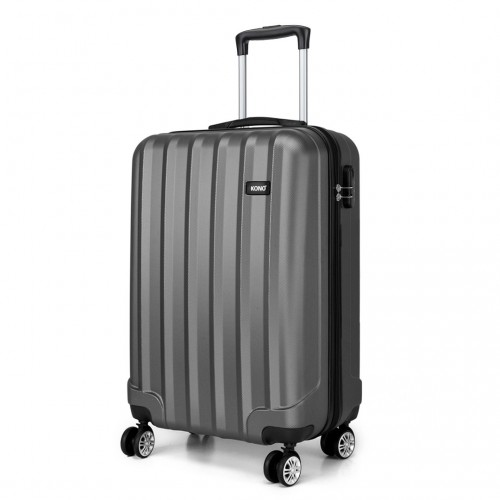 Kono 19 Inch Vertical Stripe Hard Shell Suitcase - Grey | Lightweight ABS, 360° Spinner Wheels, Secure Combination Lock