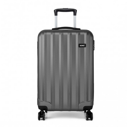 Kono 19 Inch Vertical Stripe Hard Shell Suitcase - Grey | Lightweight ABS, 360° Spinner Wheels, Secure Combination Lock