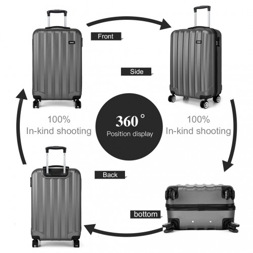 Kono 19 Inch Vertical Stripe Hard Shell Suitcase - Grey | Lightweight ABS, 360° Spinner Wheels, Secure Combination Lock