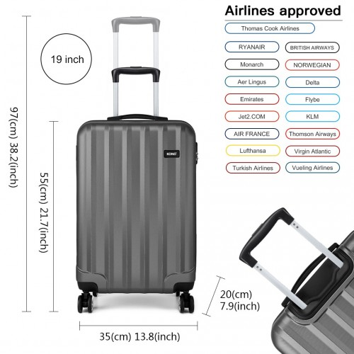 Kono 19 Inch Vertical Stripe Hard Shell Suitcase - Grey | Lightweight ABS, 360° Spinner Wheels, Secure Combination Lock