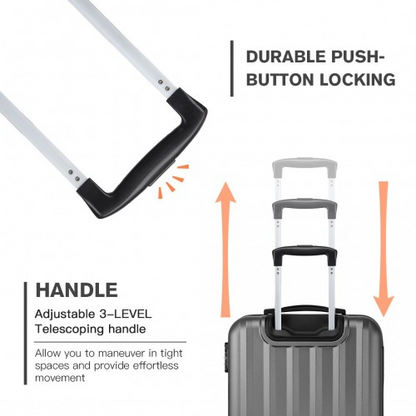 Kono 19 Inch Vertical Stripe Hard Shell Suitcase - Grey | Lightweight ABS, 360° Spinner Wheels, Secure Combination Lock