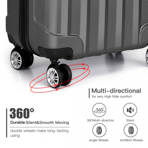 Kono 19 Inch Vertical Stripe Hard Shell Suitcase - Grey | Lightweight ABS, 360° Spinner Wheels, Secure Combination Lock