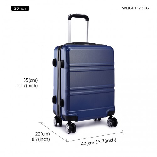 K1871-1L - Kono ABS Sculpted Horizontal Design 20 Inch Cabin Luggage - Navy Blue