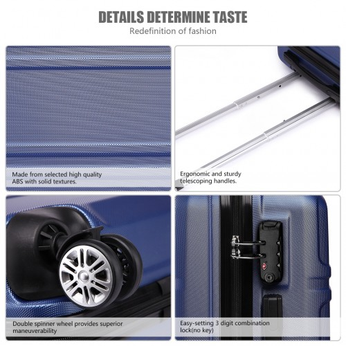 K1871-1L - Kono ABS Sculpted Horizontal Design 20 Inch Cabin Luggage - Navy Blue