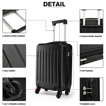 Kono 19 Inch ABS Hard Shell Carry On Luggage 4 Wheel Spinner Suitcase - Black