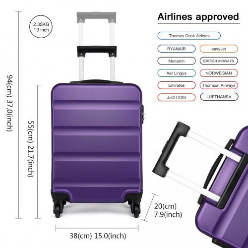 Kono 19 Inch ABS Hard Shell Suitcase with TSA Lock - Purple | Lightweight & Durable Cabin Luggage