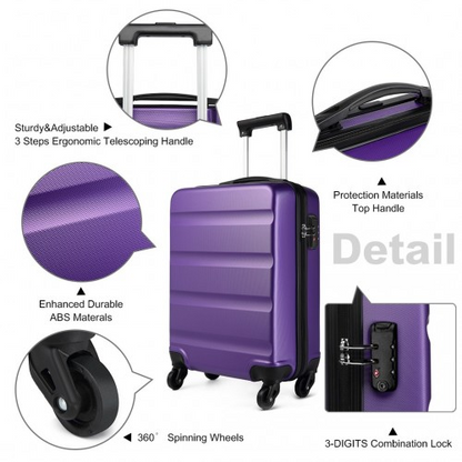 Kono 19 Inch ABS Hard Shell Suitcase with TSA Lock - Purple | Lightweight & Durable Cabin Luggage
