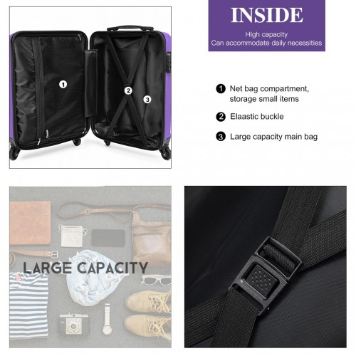 Kono 19 Inch ABS Hard Shell Suitcase with TSA Lock - Purple | Lightweight & Durable Cabin Luggage