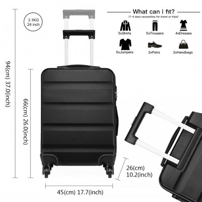 Kono 24 Inch Black Hard Shell Suitcase with TSA Lock | Durable ABS Material & 360° Swivel Wheels