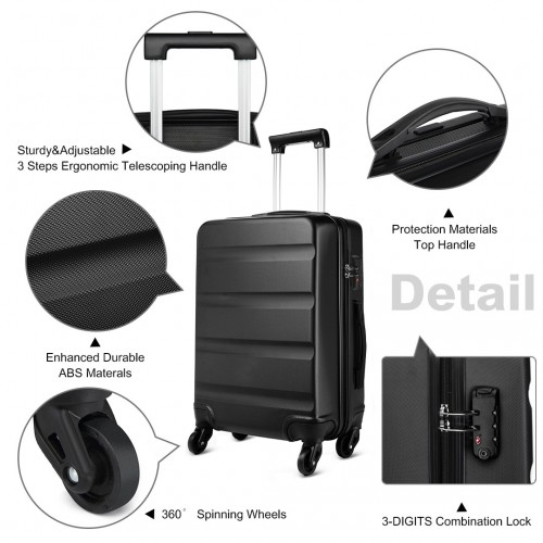 Kono 24 Inch Black Hard Shell Suitcase with TSA Lock | Durable ABS Material & 360° Swivel Wheels