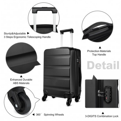 Kono 24 Inch Black Hard Shell Suitcase with TSA Lock | Durable ABS Material & 360° Swivel Wheels