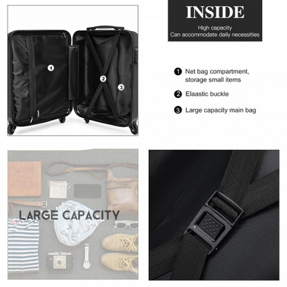 Kono 24 Inch Black Hard Shell Suitcase with TSA Lock | Durable ABS Material & 360° Swivel Wheels