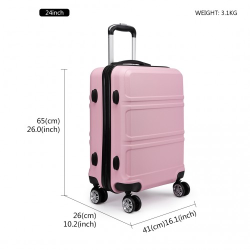 Kono ABS 24 Inch Sculpted Horizontal Design Suitcase - Pink