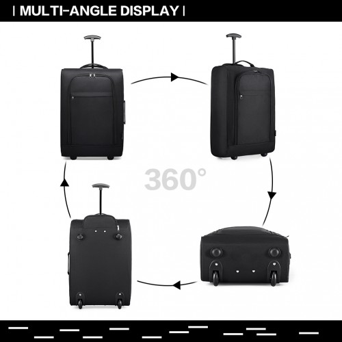 Kono Cabin Size Soft Shell Hand Luggage - Black | Durable 600D Polyester